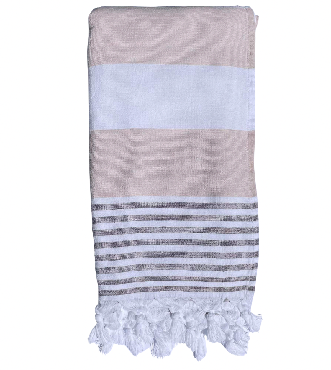 Turkish Towel with Terry Backing - Beige and white