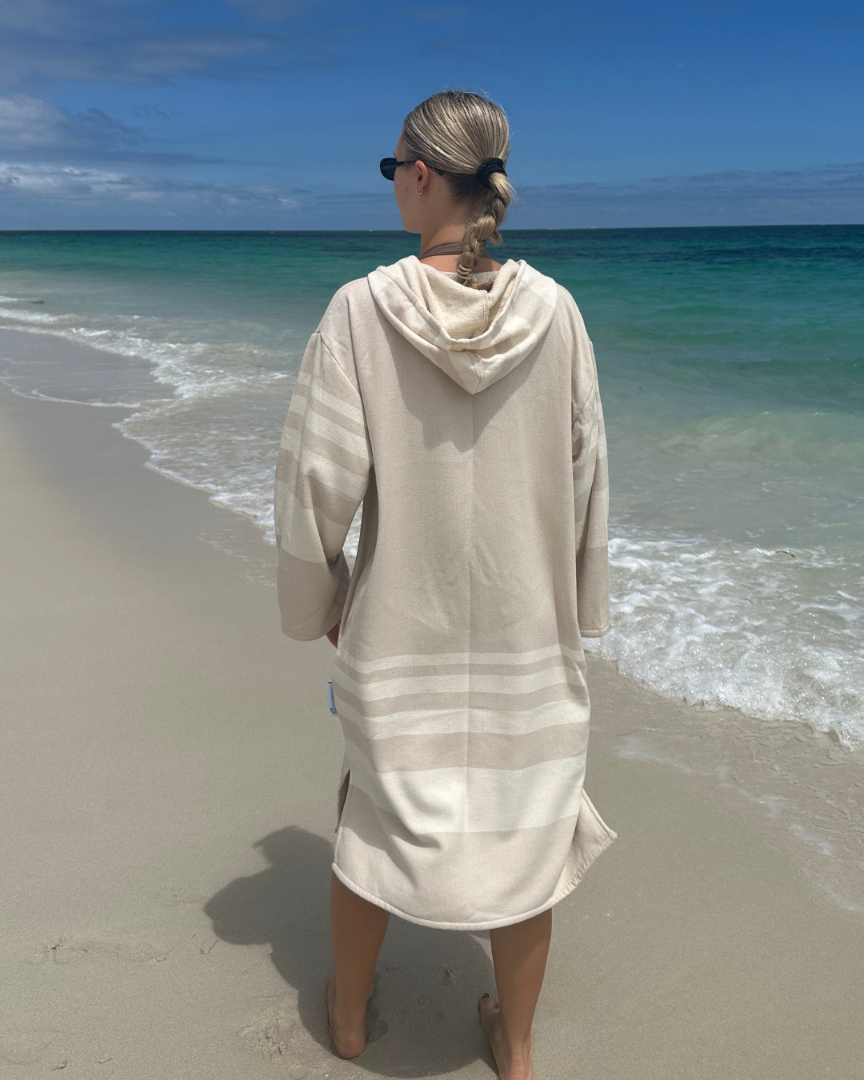 Sand Turkish Hooded Towel  (M-L Only)