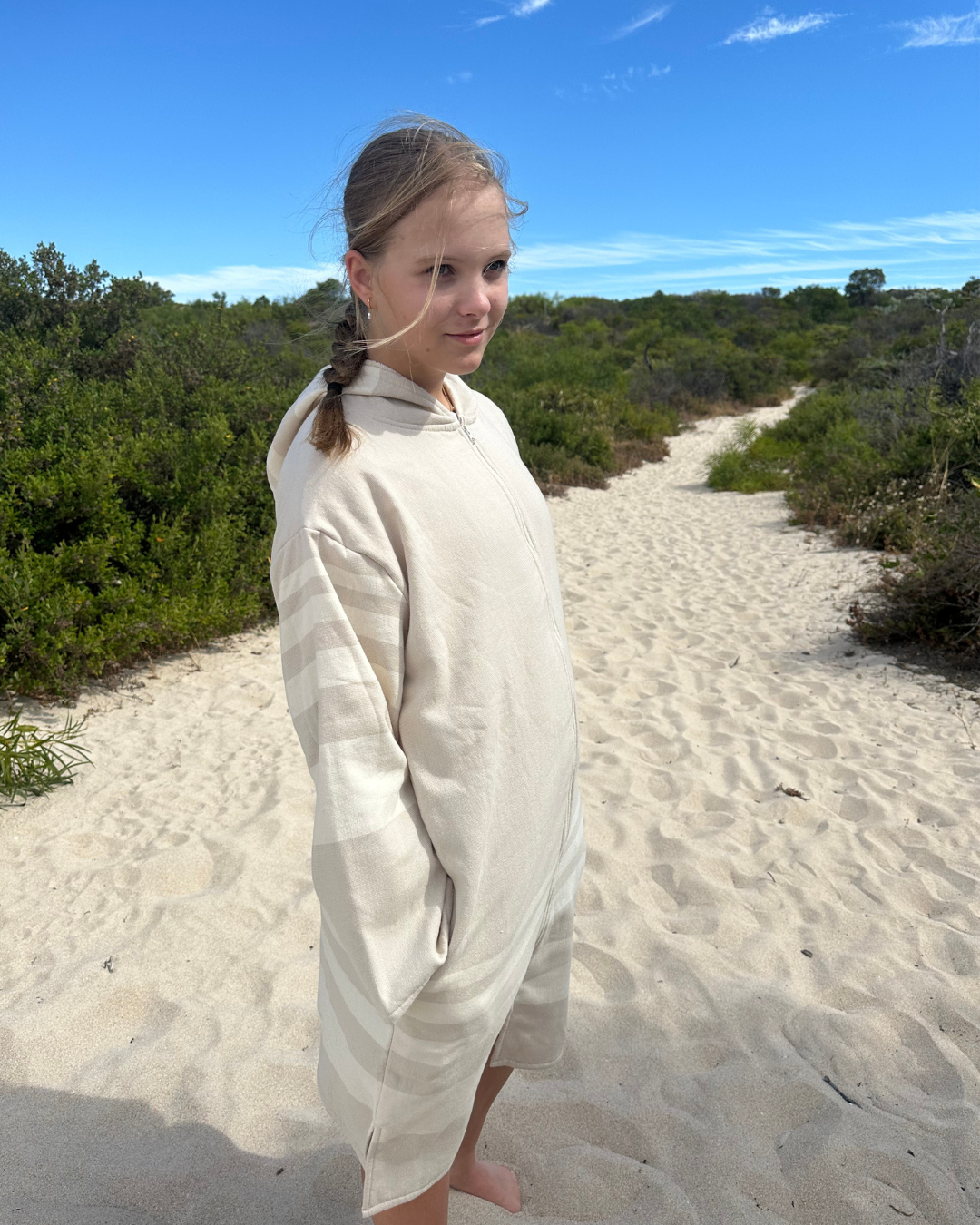 Sand Turkish Hooded Towel  (M-L Only)