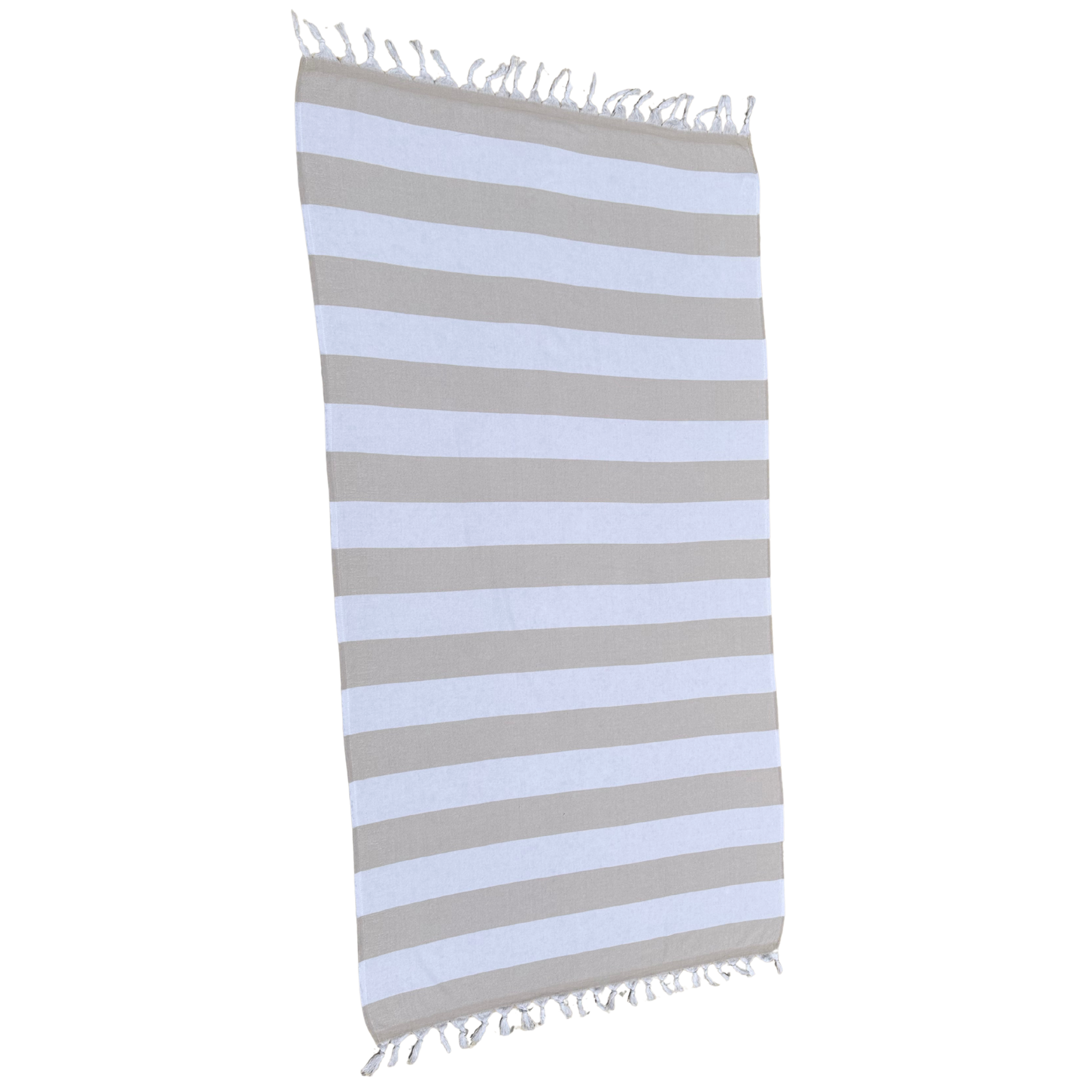 Turkish Towel with Terry Backing - Beige and White Thick Stripe