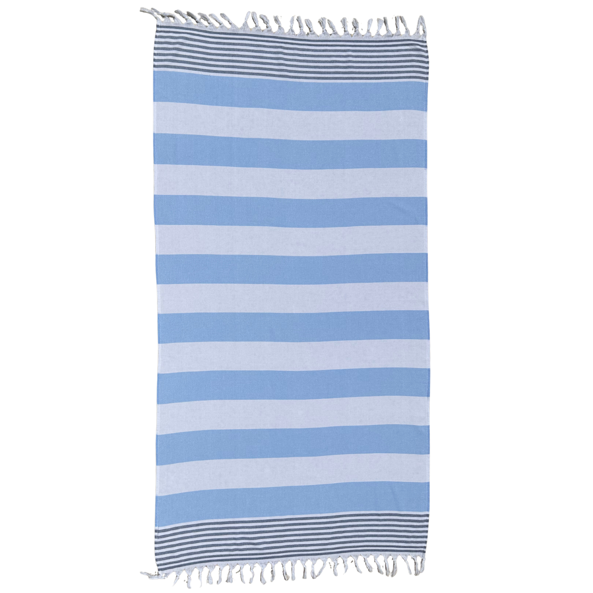 Turkish Towel with Terry Backing - Blue & white stripes with navy thin stripes