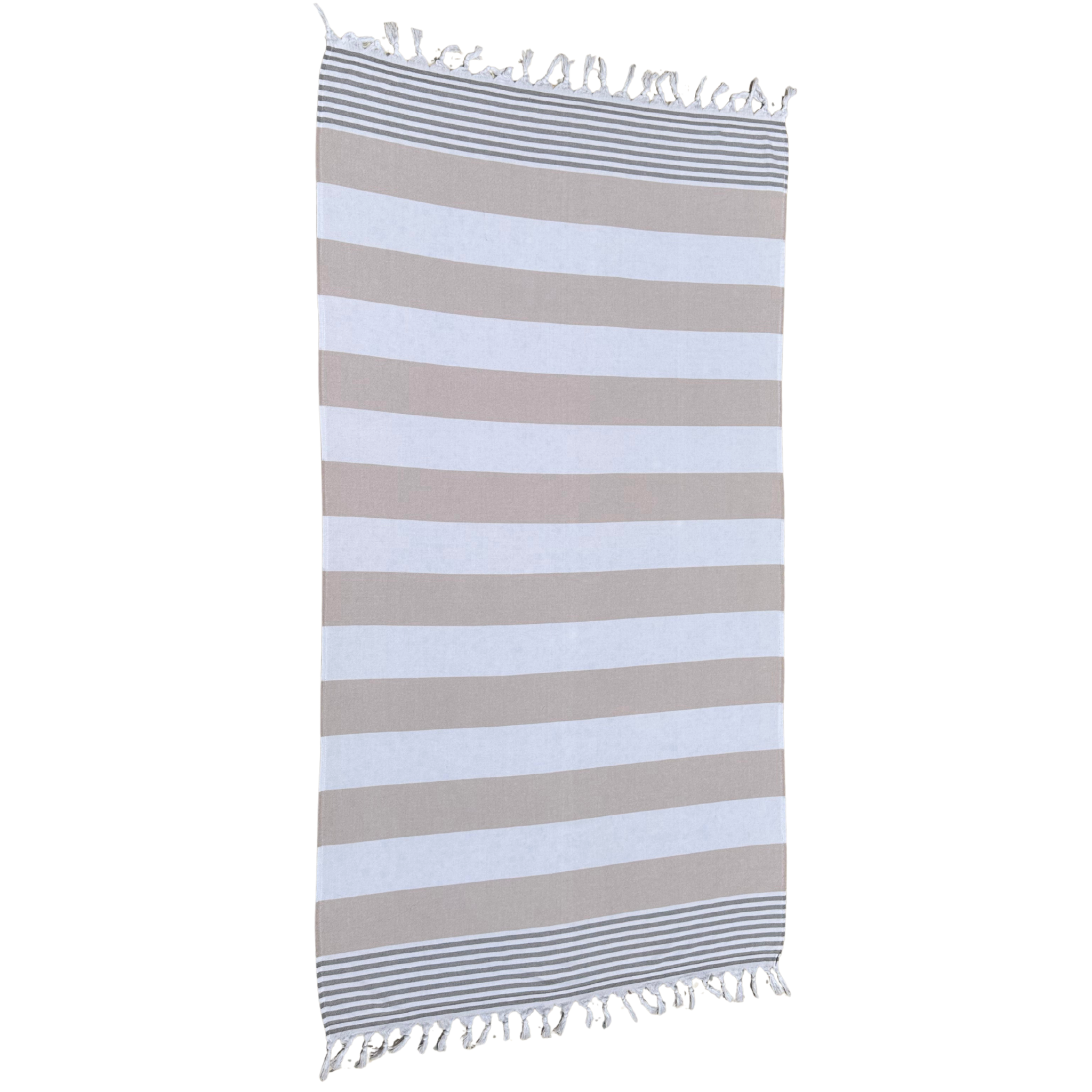 Turkish Towel with Terry Backing - Beige and white