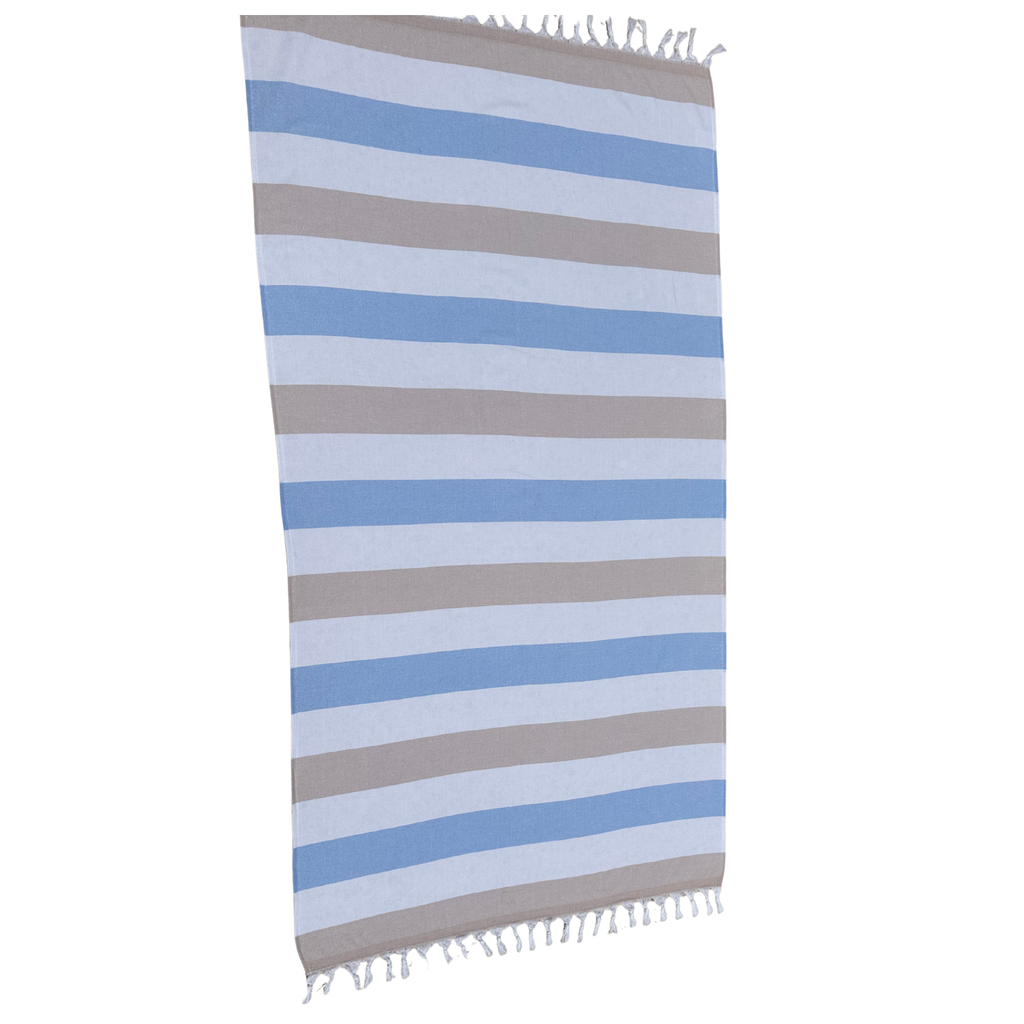 Turkish Terry Beach Towels - White/Beige/Blue