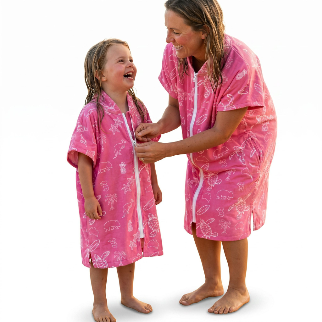 NO HOOD Pink Australia Zip-Up Towel (3-5y, 5-7y, 7-11y, S-M, M-L, L-XL) *Pre-Order*