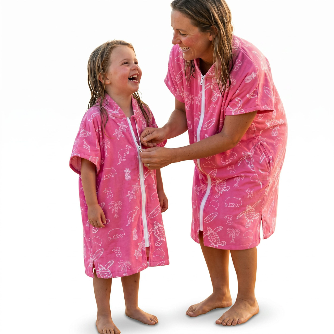 NO HOOD Pink Australia Zip-Up Towel (3-5y, 5-7y, 7-11y, S-M, M-L, L-XL) *Pre-Order*