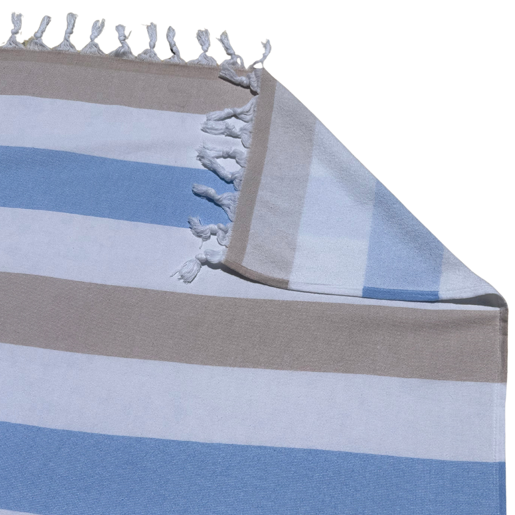 Turkish Terry Beach Towels - White/Beige/Blue
