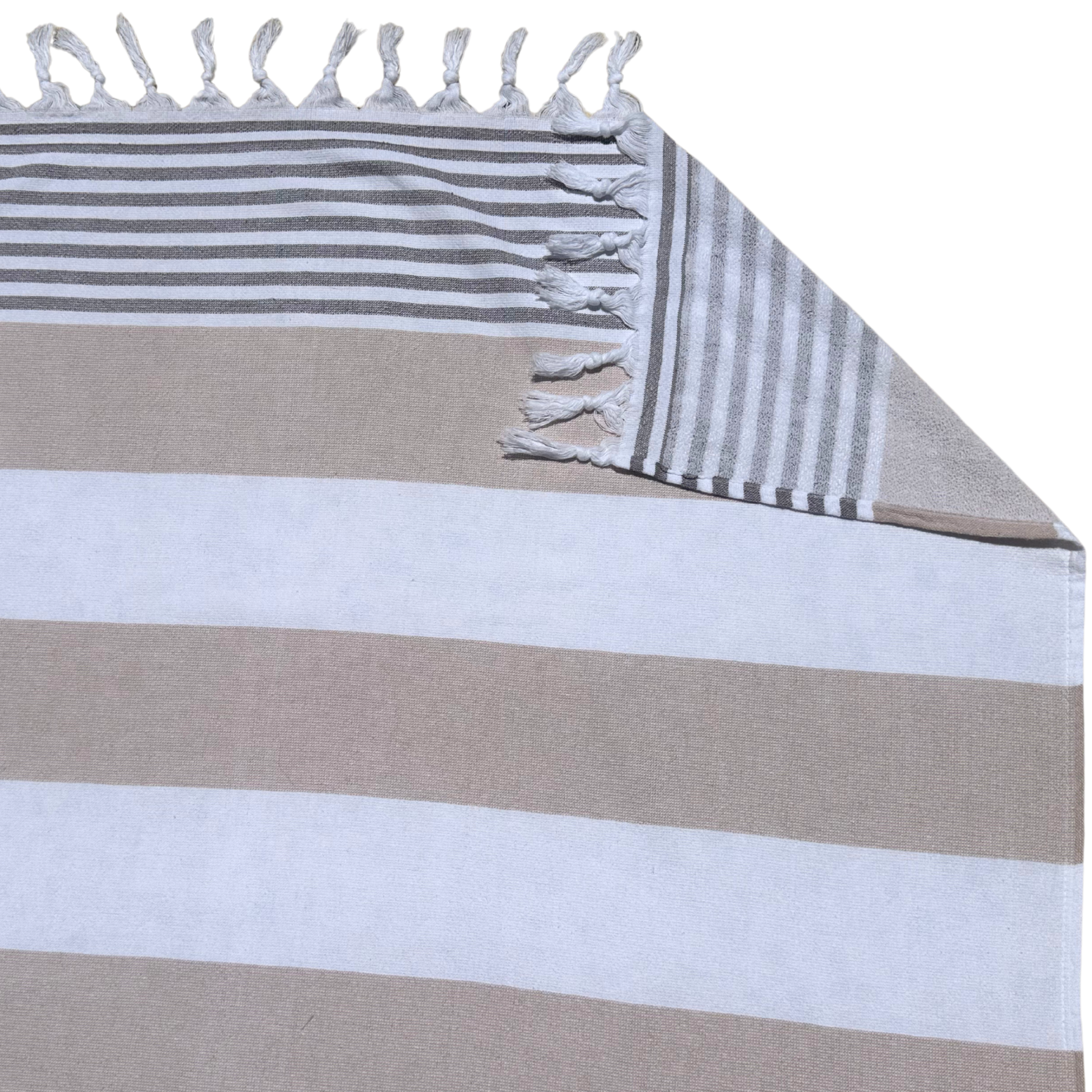 Turkish Towel with Terry Backing - Beige and white