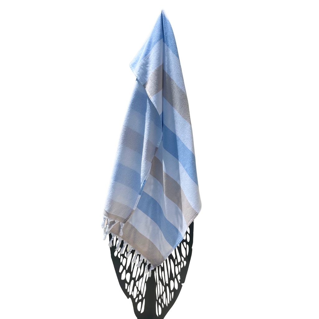 Turkish Terry Beach Towels - White/Beige/Blue