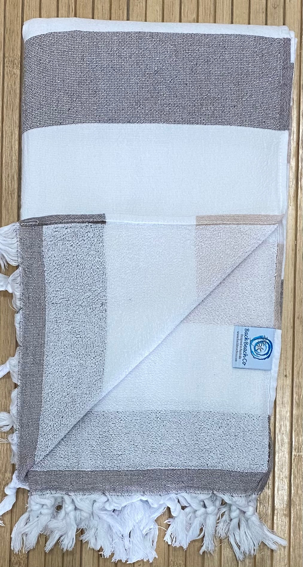 Turkish Terry Beach Towels - Tan/Brown/White