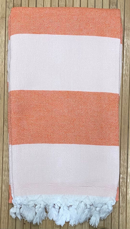 Turkish Towel with Terry Backing - Orange and white stripe
