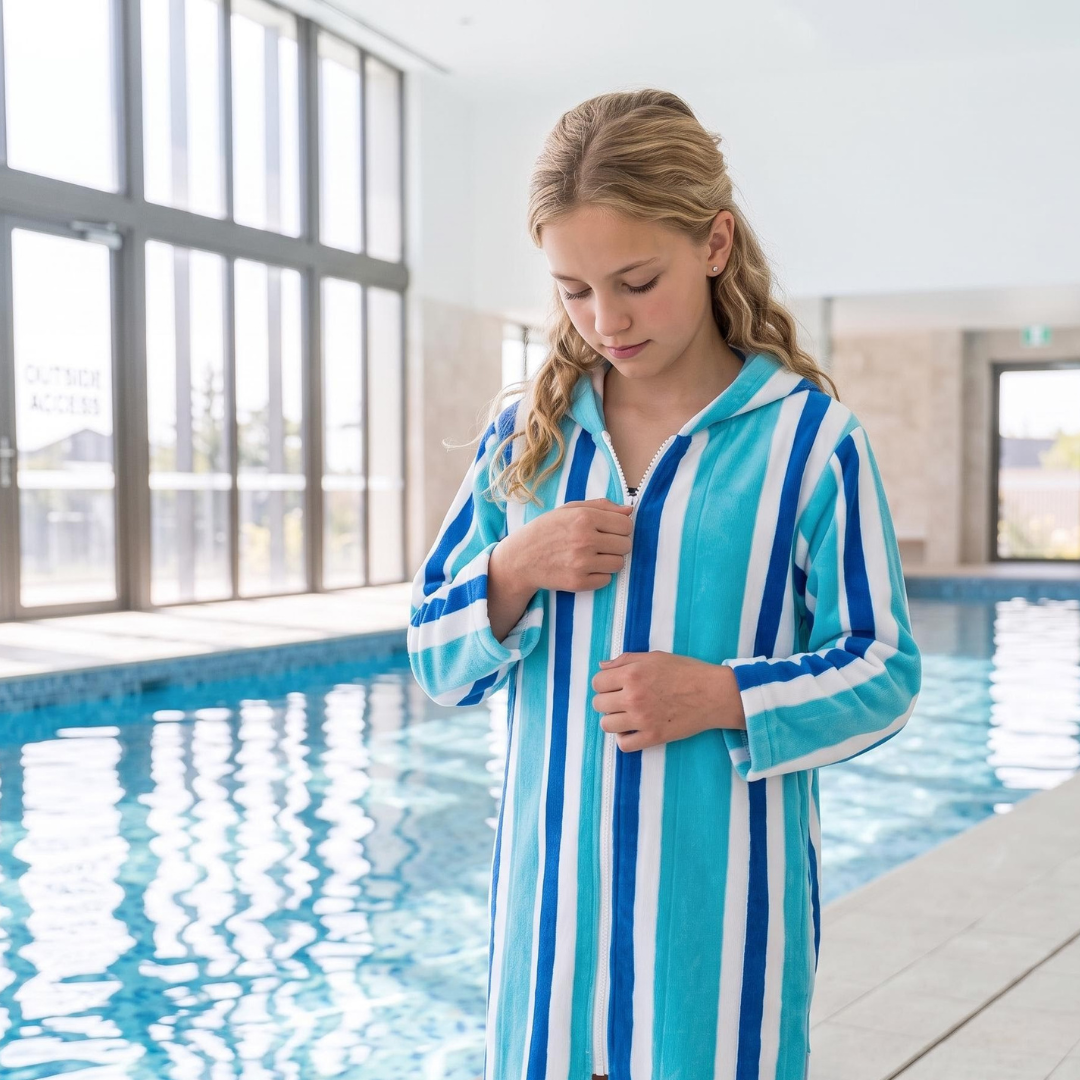 Blue Stripe Hooded Towel (5-7y, 7-11y, S-M, M-L, L-XL)