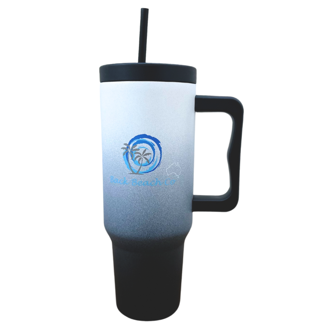 Black and White Stainless Steel Tumbler with Handle 1.1L 40oz