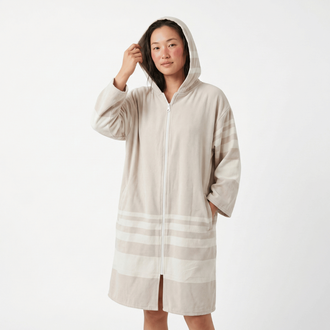 Sand Turkish Hooded Towel  (M-L Only)