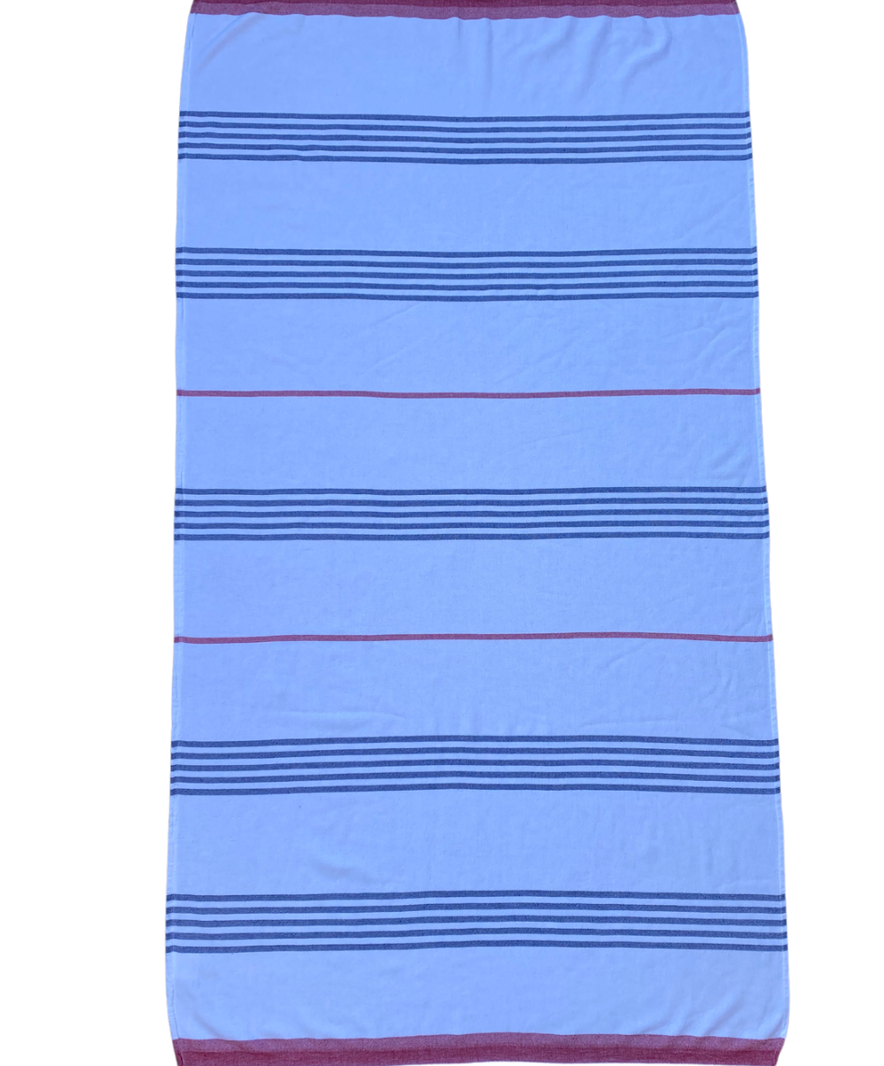 Turkish Terry Beach Towels - White Navy stripe with red