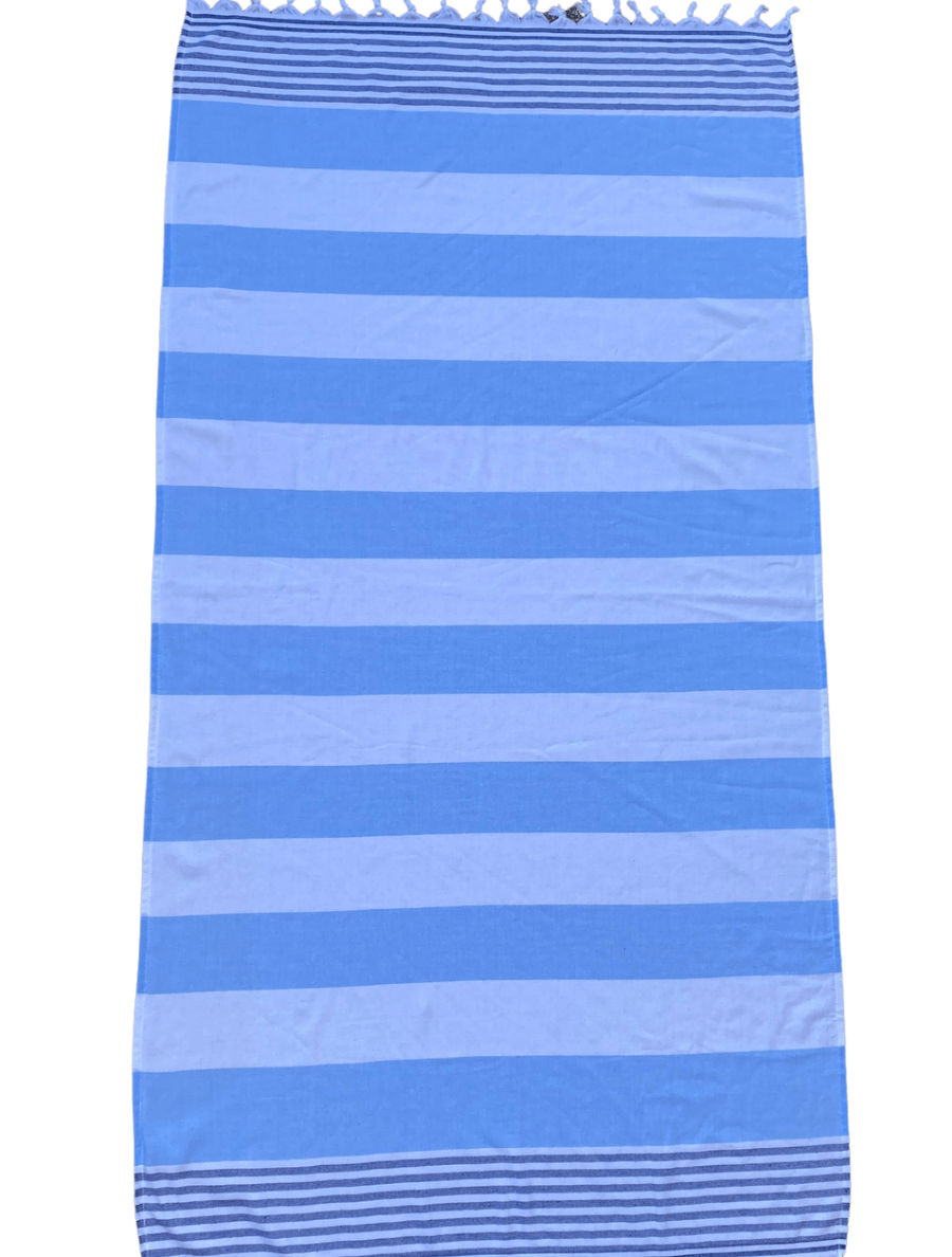Turkish Towel with Terry Backing - Baby Blue & Navy